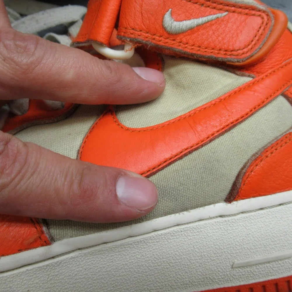 Nike Sneakers Mens US 9 Safety Orange Leather Air Force 1 07' Mid‎ High Lace Up